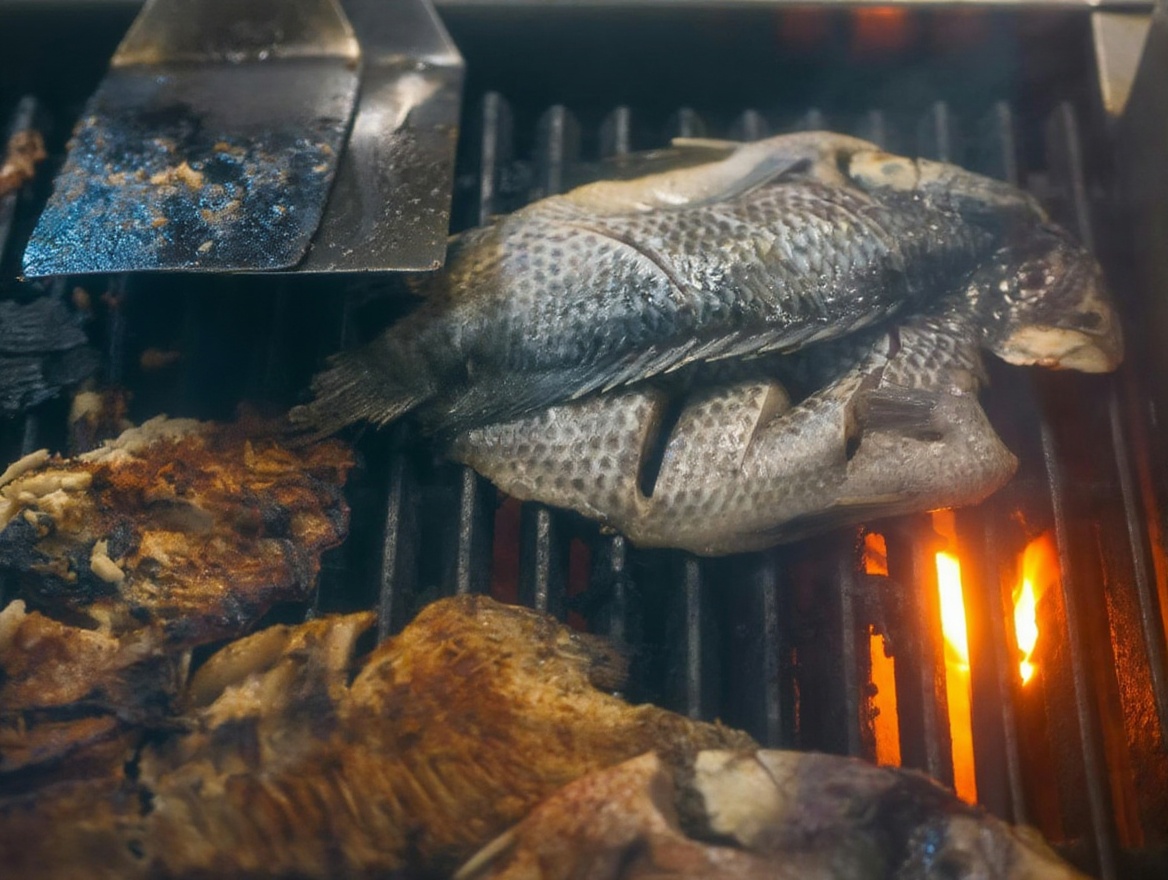 Fresh grilled sea bream fish Albanian riviera Saranda coastal restaurant