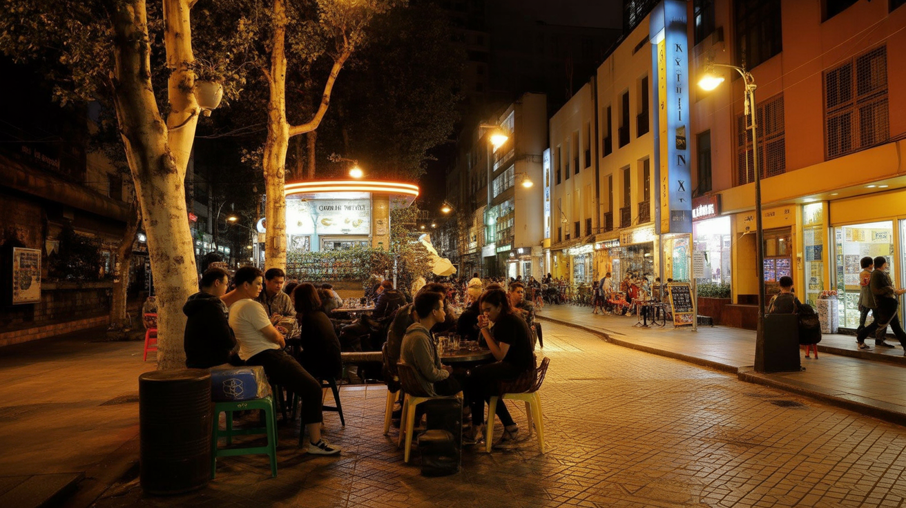 Blloku district in the late afternoon — the outdoor table culture at its best, and the cheapest city-centre café scene in Eur
