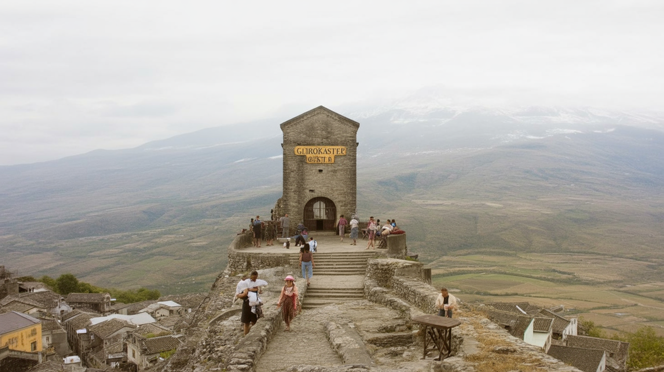 Gjirokaster Castle — the weapons museum is inside the main building; the views across the Drino Valley are from the walls