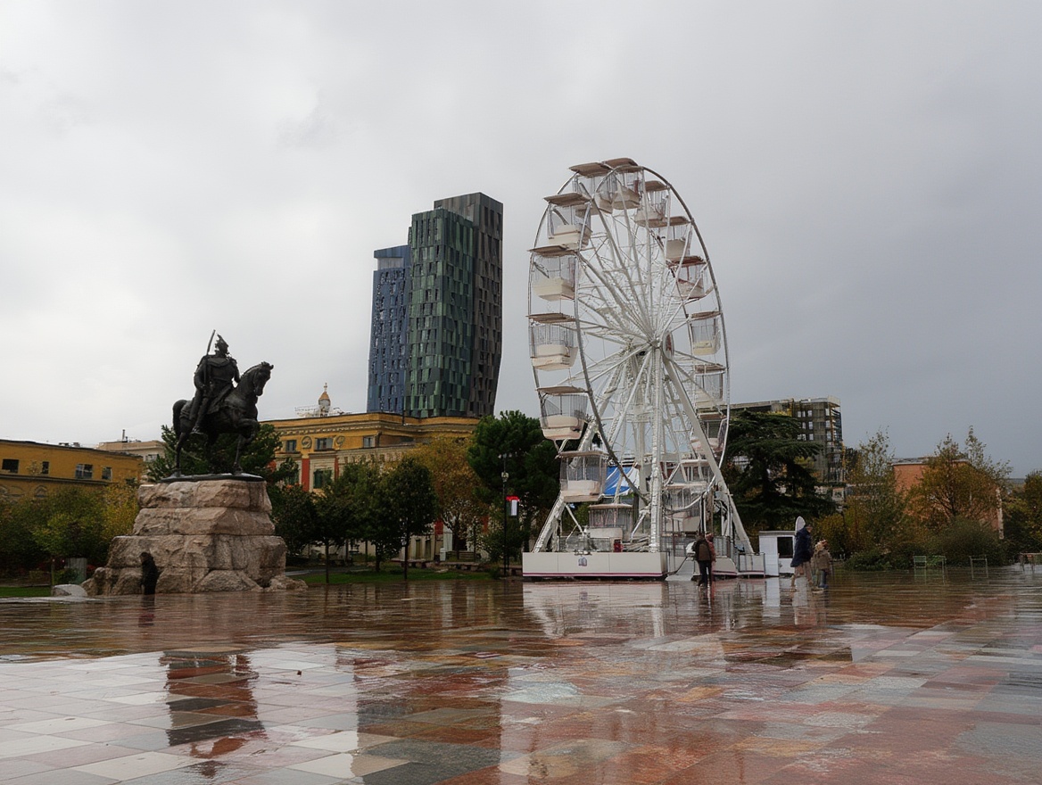 Skanderbeg Square on a quiet morning — gets busier by mid-afternoon